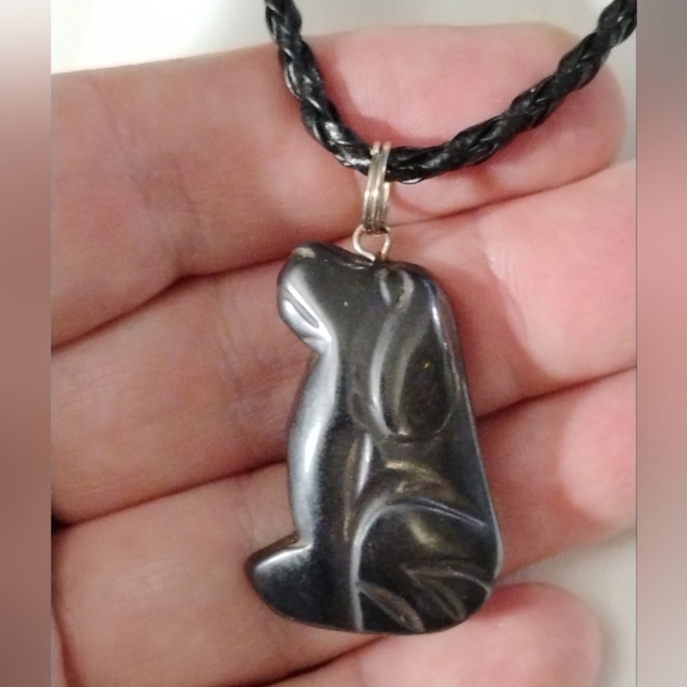 Carved Hemitite Puppy Pendant